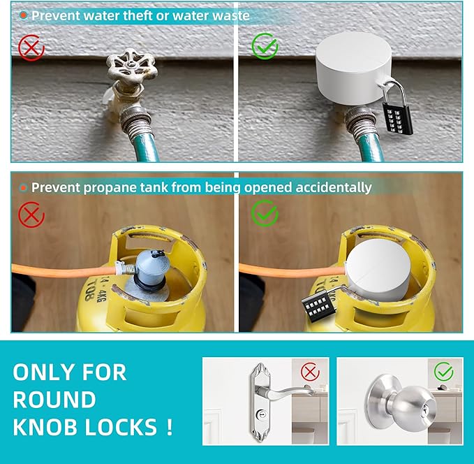 2 Pack Door Knob Lockout Device, Door Knob Cover Lock, Child Proof Door Knob Covers with Combination Padlock, Door Handle Lock for Dementia Elderly Safety, Temporary Door Lock -White-CubbioJoy