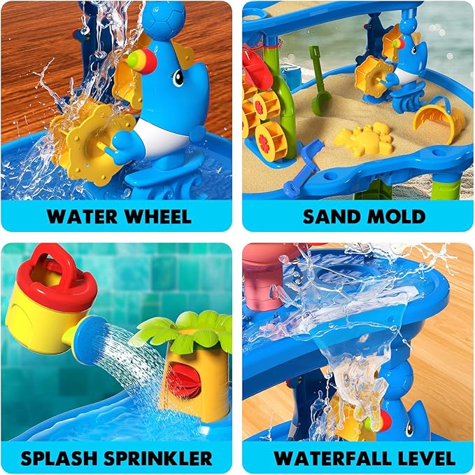 CozyBomB™ Water Table for Toddlers 3-5 | Outdoor Toys Water Play Table, Magnetic Fishing Toy Game, Summer Splash Pond Showers Sand Activity, Sensory Party Birthday Gift Kids Ages 4-8 9-12 (5-Tiers)-CubbioJoy