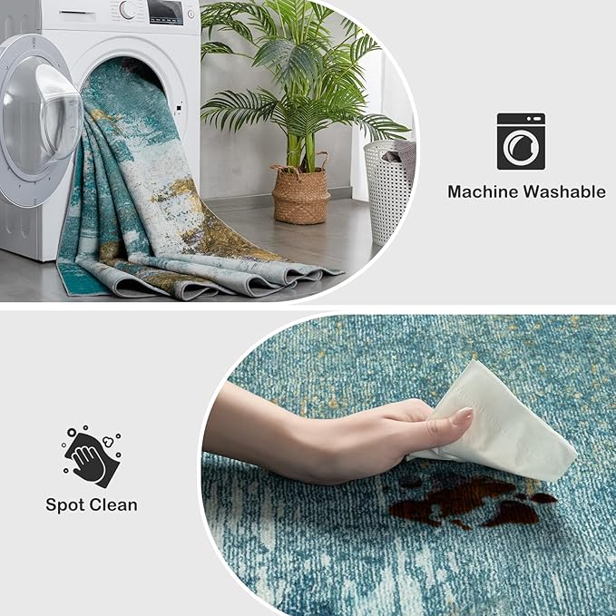 Kelarea 5x7 Blue Rugs for Living Room, Washable Non-Slip Large Rug Abstract Stain Resistant Carpet, Low Pile Soft Indoor Rug for Bedroom, Dining Room, Nursery, Kitchen, Home Office-CubbioJoy