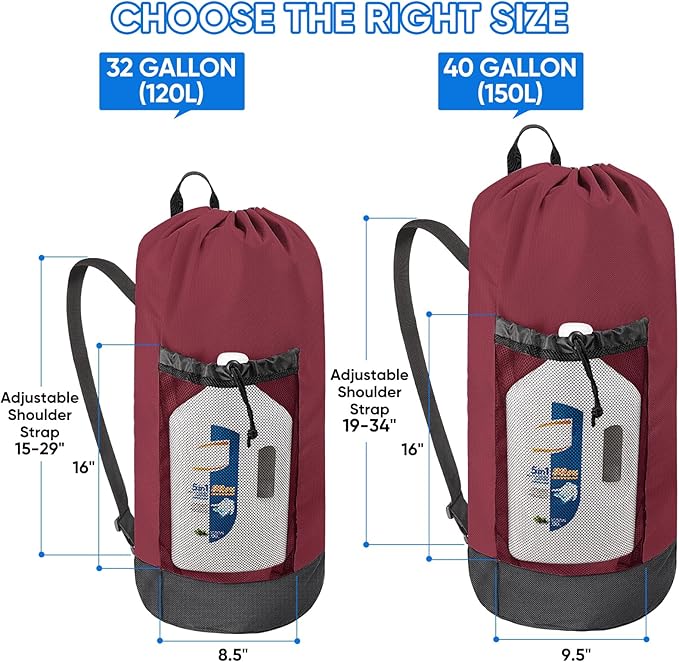 BALEINE 120L Laundry Bag Backpack, 900D Oxford Fabric Large Travel Laundry Bags with Shoulder Straps and 2 Mesh Pockets for College Dorm, Apartment, Laundromat (Red, 120L)-CubbioJoy
