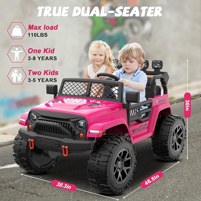 ANPABO 24V 2 Seater Ride On Car for Kids w/EVA Tires, 4X200W Motors, 4 Shock Absorbers, 2.4G Remote Control, Bluetooth Radio, LED Headlights & Searchlights, Electric Car for Kids Ages 3-8, Pink-CubbioJoy
