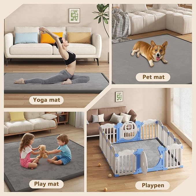 Baby Play Mat for Floor, 1.3'' Thick Memory Foam Tummy Time Mat - Super Soft Coral Velvet Nursery Rug with Non-Slip Backing, Crawling Rug for Toddlers/Infants, Yoga & Tatami Use, 59''x79''-CubbioJoy