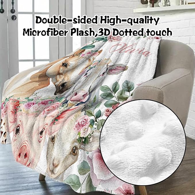 Custom Nursery Crib Bedding Set: Personalized Name 4 Piece Flower Horse Design Baby Crib Sets for Girls - Toddler Double Layer Blanket Set, Comfortable Crib Bed Sheets for Baby Toddlers-CubbioJoy