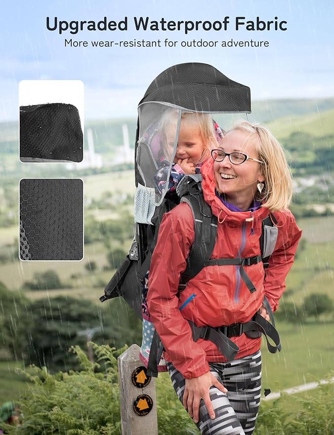 besrey Baby Backpack Carrier, Toddler Hiking Backpack with Safety 3-Height Seat, Adjustable Straps&Waist Belt, Foldable Frame Lightweight Large Capacity Child Carrier for Hiking (Black/Grey)-CubbioJoy