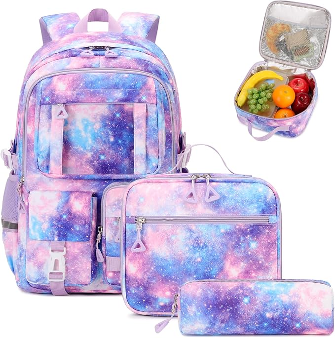 Backpack for Girls 3pcs Set Kids Backpack with Lunch Box Students Kawaii Book Bag for Elementary Primary Middle School Bags - Ita Backpack - Galaxy-CubbioJoy