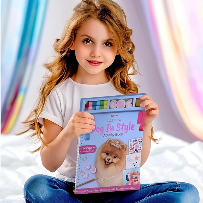 BSCOOL Dog in Style – Design Your Pet Fashion with 25 Coloring Pages, 3 Stamps, 50+ Stickers, Washi Tapes and Guides. Discover Unique Outfits for Dogs. Educational. Travel Friendly for Ages 5 and up.-CubbioJoy