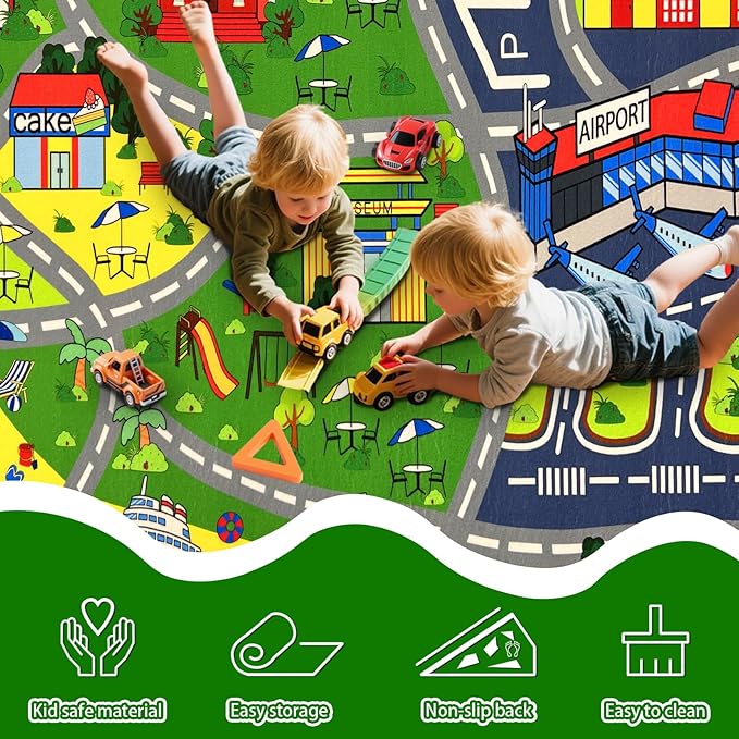 Car Rug Play Mat - Car Train Rugs Playroom Mat, Kids Rugs for Bedroom Road Rug with City Map Design Kid Room Decor, 59x31.49 lnches-CubbioJoy