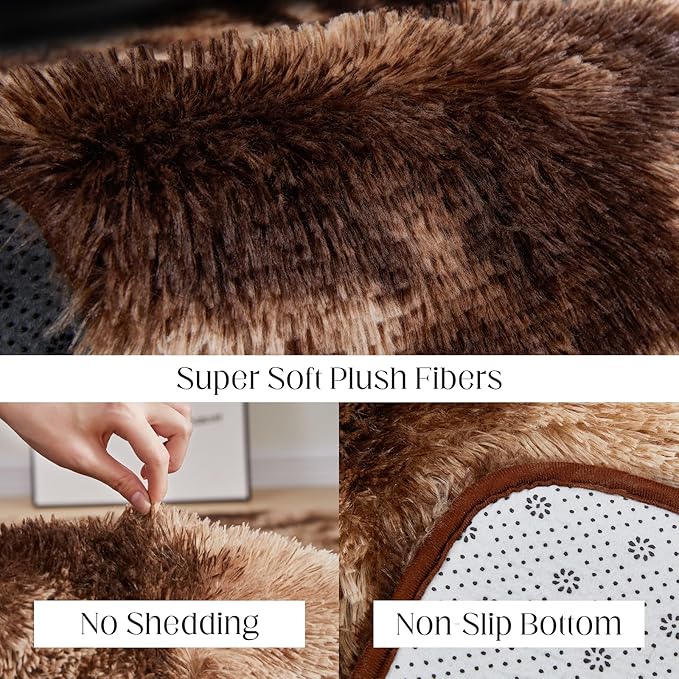 6x9 Area Rugs for Living Room, Fluffy Shaggy Bedroom Rug Indoor Carpet, Anti-Skid Soft High Pile Rug for Nursery, Kids Room, Bedside, Home Decoration, Tie-Dyed Brown-CubbioJoy