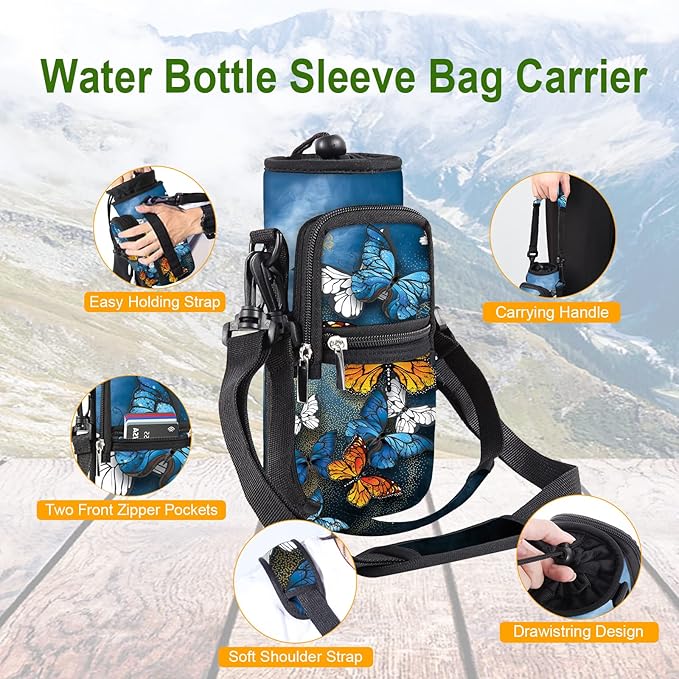 25/32/40/64oz Water Bottle Bag Holder Carrier-Insulated Crossbody Sling Case Sleeve with Strap & Pockets for Men Women Gym Cycling Travel Walking Hiking Camping-CubbioJoy