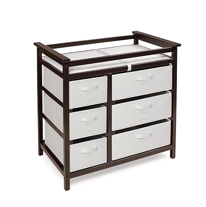 Badger Basket Modern Baby Changing Table with 6 Storage Drawers and Pad, Diaper Change Station - Espresso-CubbioJoy