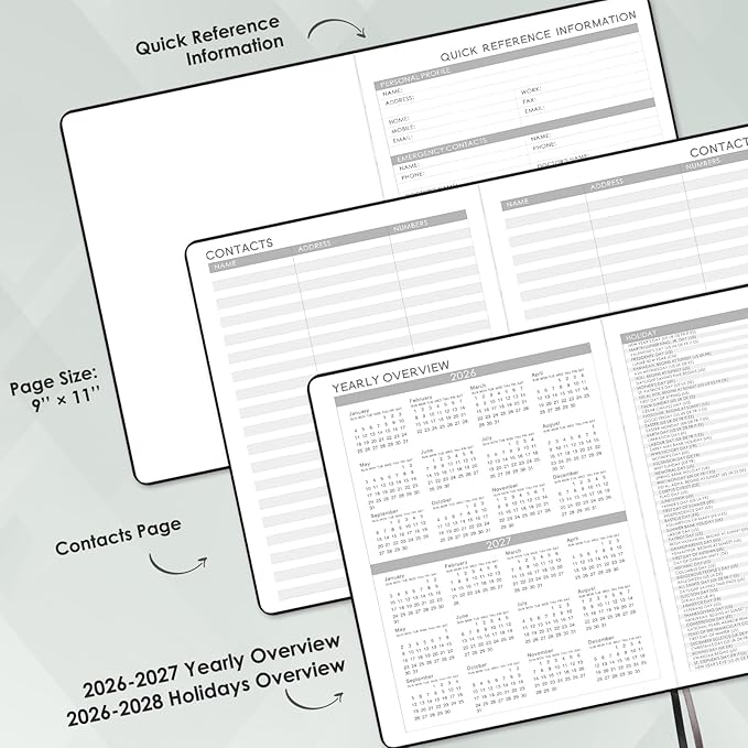 2026 Planner - 2026 Planner Weekly and Monthly, JAN 2026 - DEC 2026, Calendar Planner with Hardcover,Thick Paper, Back Pocket, Notes Pages, Pen Loop (9" x 11") - Black-CubbioJoy