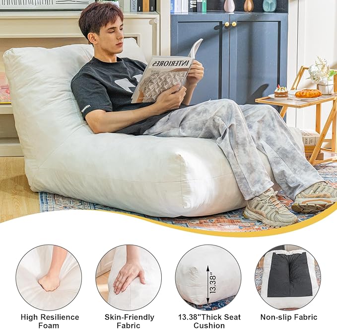 Bean Bag Chair Lazy Bean Bag Sofa, Floor Beanbag Chairs with Stuffed High-Density Foam, Memory Foam Bean Bag Sofa for Living Room, Bedroom and Office-CubbioJoy