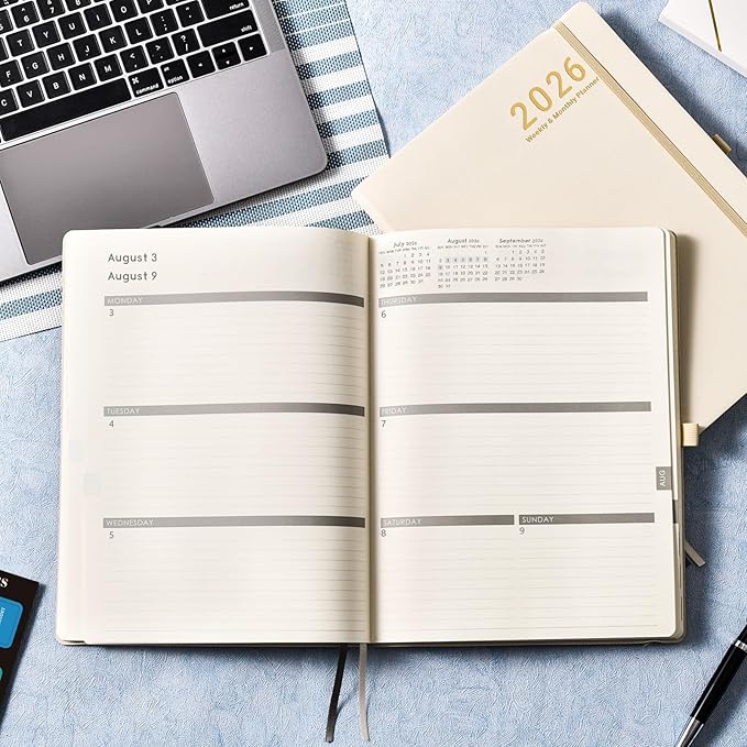 2026 Planner - JAN 2026 - DEC 2026, Planner 2026, Weekly and Monthly Planners, Leather Cover Planners with Thick Paper, Back Pocket with Notes Pages, Seashell Gold (8.5" x 11")-CubbioJoy