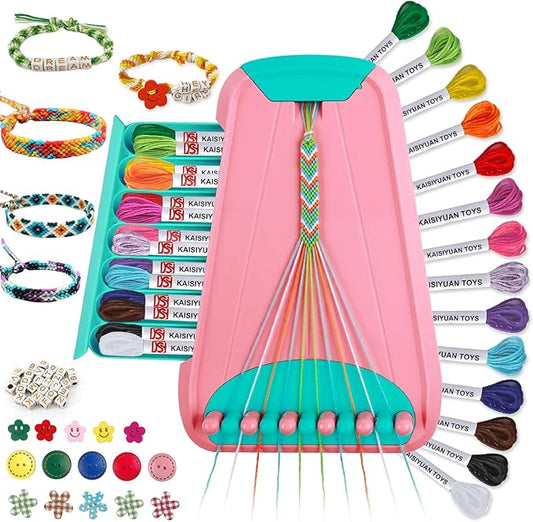 Arts and Crafts for Kids Ages 8-12,Friendship Bracelet Making Kit for Girl,Kids Jewelry Making Kit with 28 Pre-Cut Threads,Christmas Birthday Gifts for Ages 6 7 8 9 10 11 12 Year Old Pink/Cyan-CubbioJoy
