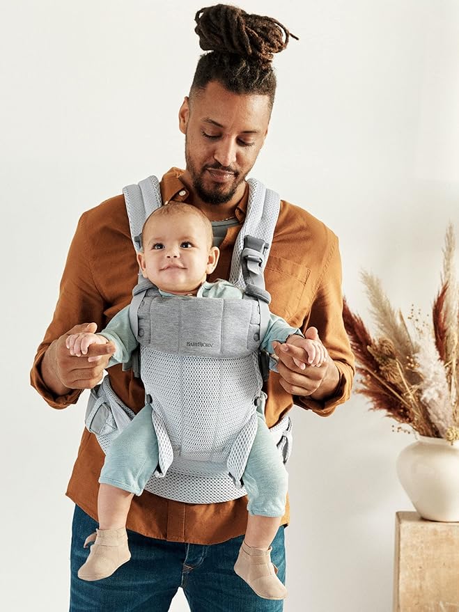 BabyBjörn Baby Carrier Harmony, Silver, 3D Mesh | 3-in-1 Ergonomic Baby Carrier; Newborn, Facing-In, Outward-Facing, and Back Carrying Positions Supported (7-40 lbs), Newborn to Toddler-CubbioJoy