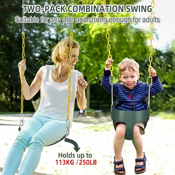 AGPTEK Toddler Swing Heavy Duty Bucket With Adjustable Rope - Cute Shape, 250 LB and 150 LB Capacity - Green-CubbioJoy