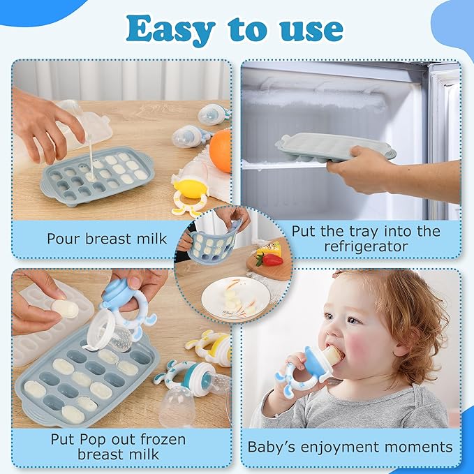 Baby Breastmilk Popsicle Molds & Baby Fruit Feeder-WAJIAYON Silicone Food Freezer Tray Storage Containers,Infant Food Pacifier Feeder and Teether for Babies Easter Bunny Gifts for Boys and Girls-CubbioJoy