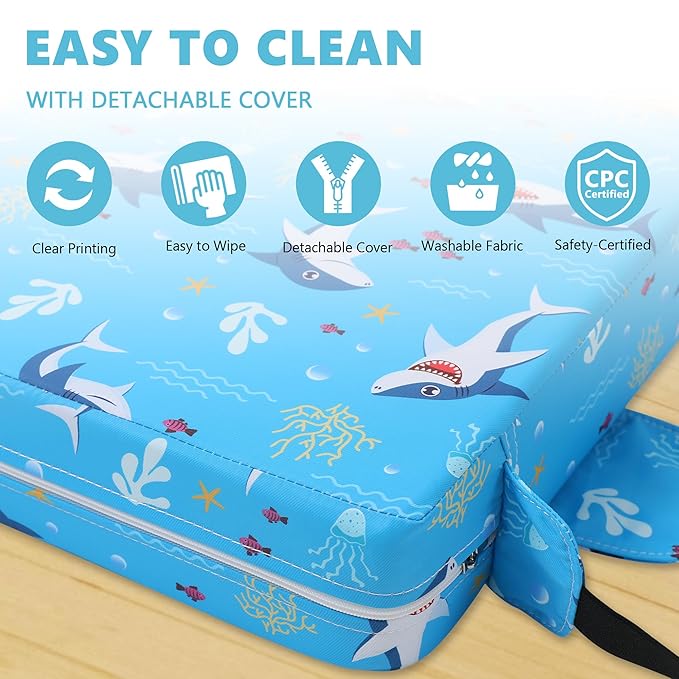 Booster Seat for Kitchen Chair with Adjustable Straps, Toddler Booster Seats for Dining Table Portable for Travel Camping Eating, Booster Cushion for Table for Baby Child Infant Kid Boy Girl-CubbioJoy