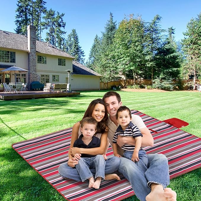 Beach Blanket Picnic Mat Sandproof Waterproof Extra Large Outdoor Camping Blanket Foldable Portable Picnic Mat for Travel Hiking Music Festival Park Lawn Grass Red Lines-CubbioJoy