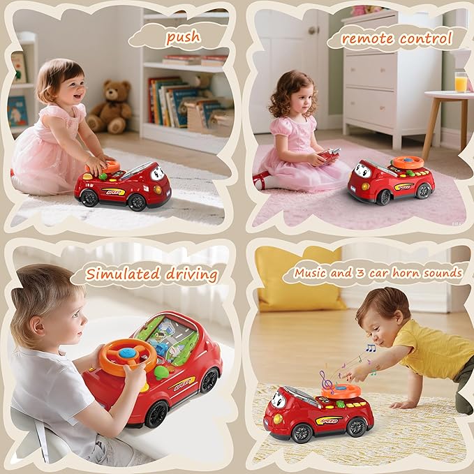 2-in-1 Toddler RC Car & Steering Wheel Toy with Music | Interactive Simulation Driving Adventure Toy for 18+ Months Baby Learning | Gift for 1.5+ Years Old Boys Girls-CubbioJoy