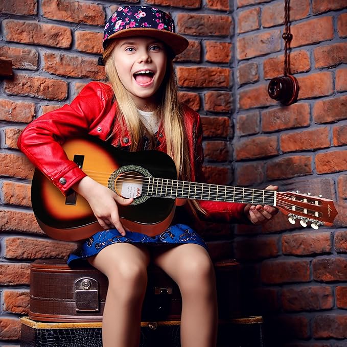 ADM Beginner Acoustic Classical Guitar Nylon Strings Wooden Guitar Bundle Kit for Kid Boy Girl Student Youth Guitarra Online Lessons with Gig Bag, Strap, Tuner, Strings, Picks (34 Inch, Sunburst)-CubbioJoy