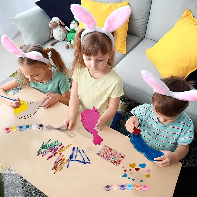 ArtCreativity DIY Wind Chime Kit for Kids - 8 Pack - Wooden Wind Chime Set with Paint Kit, Rhinestone Flower Stickers, Glitter Heart Foam Stickers, and More - Summer Arts and Crafts for Kids 3 and Up-CubbioJoy