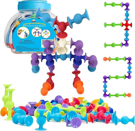 48 Piece Suction Cup Toys Construction Set, Silicone Building Blocks DIY Blocks - Sucker Toy are Fun Bath Toys, Fidget Toys for Toddlers 1-3 Old Boys and Girls-CubbioJoy