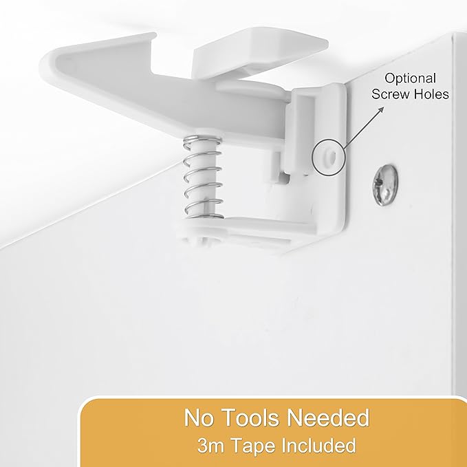 12 Pack Cabinet Locks Child Safety | Baby Safety Cabinet Locks NO Drilling 3M Adhesive Baby Proof Drawer Lock Child proofing cabinets latches for Kids Latch for Drawers & Door Child Safety Locks-CubbioJoy