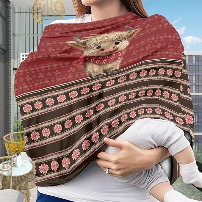 Binienty Christmas Highland Cow Car Seat Canopies for Baby Boys Girls, Mom Nursing Breastfeeding Covers Infant Stroller Cover, Holiday Gifts-CubbioJoy