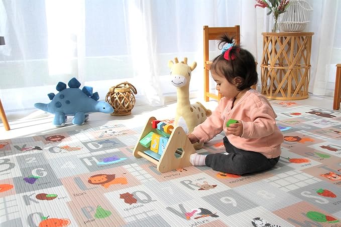 Cushmat Stylish Reversible Foam Play Mat (Large, Crystals Gray - Tropical Safari) - Soft, Waterproof, Durable Play mat for Infants, Babies, Toddler, Kids & Grownup - 6.5ft x 4.5ft-CubbioJoy