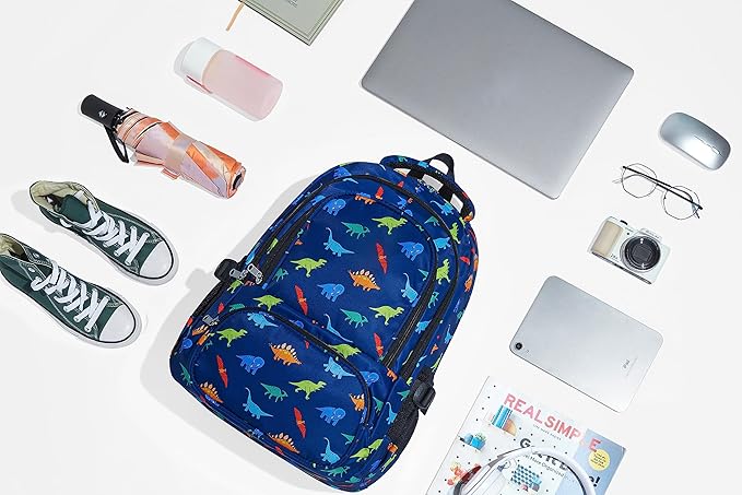 BLUEFAIRY Kids Backpack for Boys Elementary Primary Middle School Bags Back to School Bookbags Gifts Large Compartment with Tablet Sleeve Mochilas para niños 17" Dinosaur Navy Blue-CubbioJoy