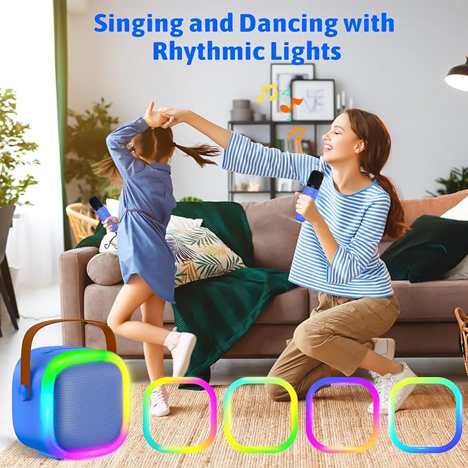 Karaoke Machine for Kids Adults, Portable Bluetooth Speaker with Wireless Microphones and LED Lights, Kids Toys Birthday for Girls and Boys Ages 4,5,6,7,8,9,10,11,12+ Years, Home Party-CubbioJoy