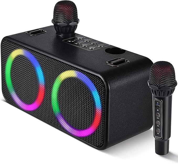 Karaoke Microphone Machines Kids Adults, Karaoke Machine Bluetooth Sound Effects, Bluetooth Wireless Speakers Kareokee Machine Light TF Card/USB Portable Home Party Outdoor/Indoor, Black-CubbioJoy
