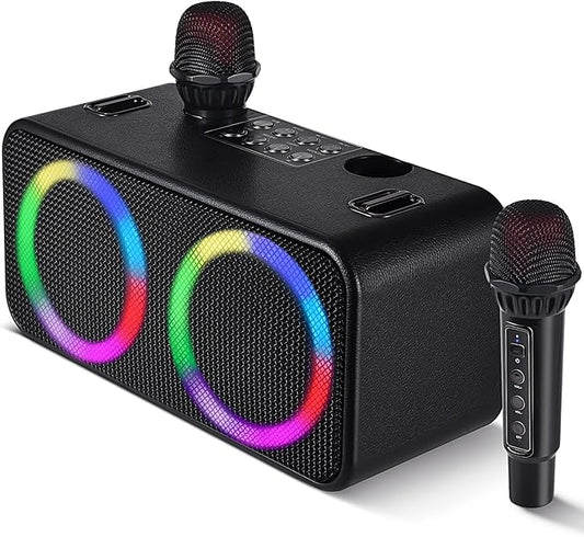 Karaoke Microphone Machines Kids Adults, Karaoke Machine Bluetooth Sound Effects, Bluetooth Wireless Speakers Kareokee Machine Light TF Card/USB Portable Home Party Outdoor/Indoor, Black-CubbioJoy