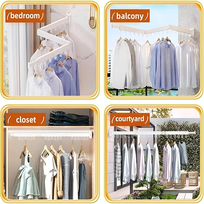 Clothes Drying Rack Wall Mounted,Space Saving Wall Drying Rack,Retractable Collapsible Tri-Fold,for Bathroom,Balcony,Outdoor lndoor with Laundry,White-CubbioJoy