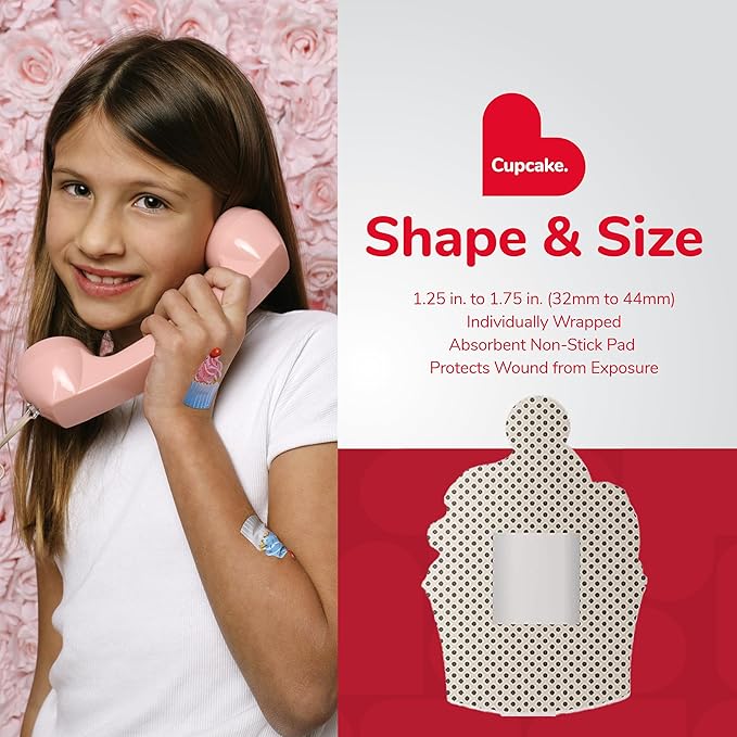 BioSwiss Bandages, Cupcake Shaped Self Adhesive Bandage, Latex Free Sterile Wound Care, Fun First Aid Kit Supplies for Kids, 24 Count-CubbioJoy