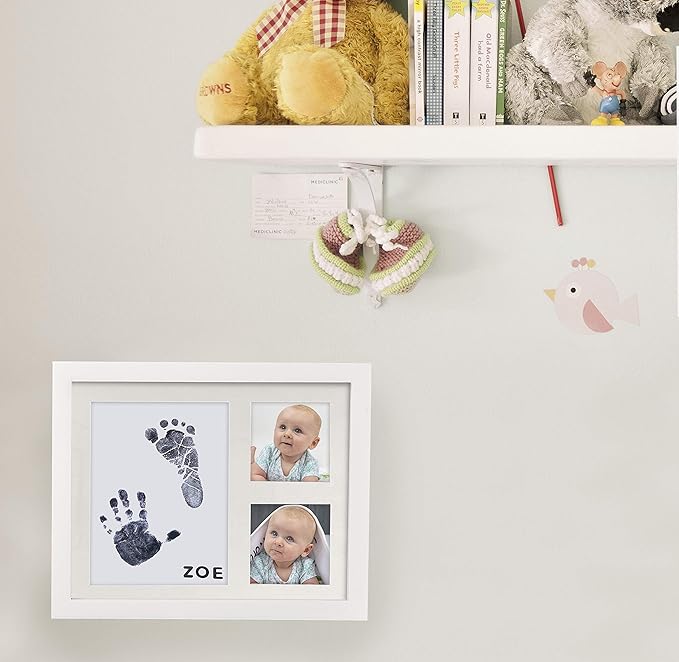 Baby Ink Hand and Footprint Kit – Handprint Picture Frame for Newborns (Safe Clean-Touch Ink Pad for Prints) – Best New Mom and Shower Gift – Foot Impression Photo Keepsake for Girls & Boys – (White)-CubbioJoy