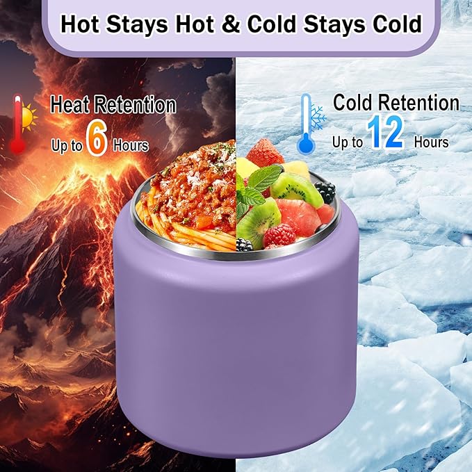 26oz Kids Thermos for Hot Food, Insulated Vacuum Food Jar with Buckle Lid, Stainless Steel Wide Mouth Leak Proof Insulated Lunch Container for School Picnic Travel, Purple-CubbioJoy