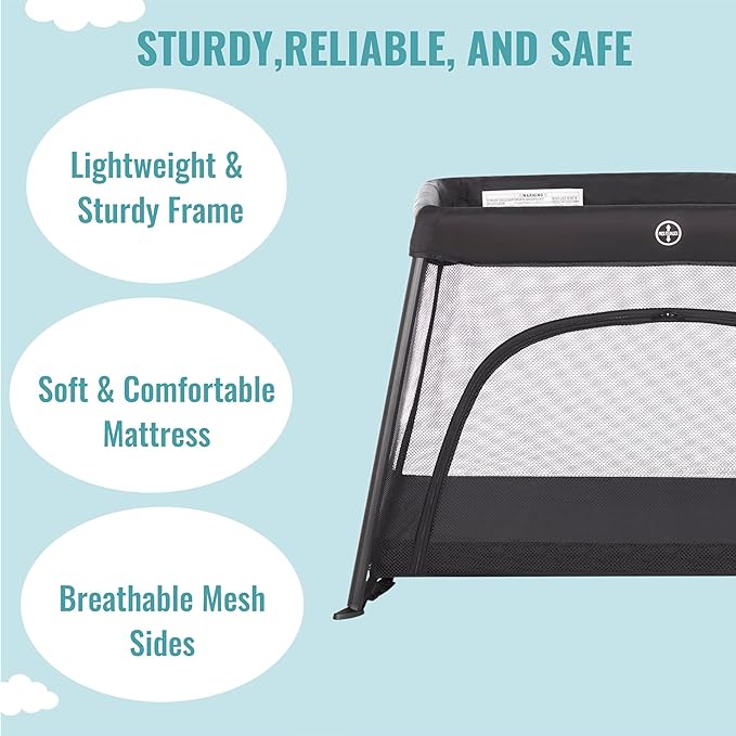 Dream On Me Travel Light Playard with Mesh Zipper Door in Black-CubbioJoy