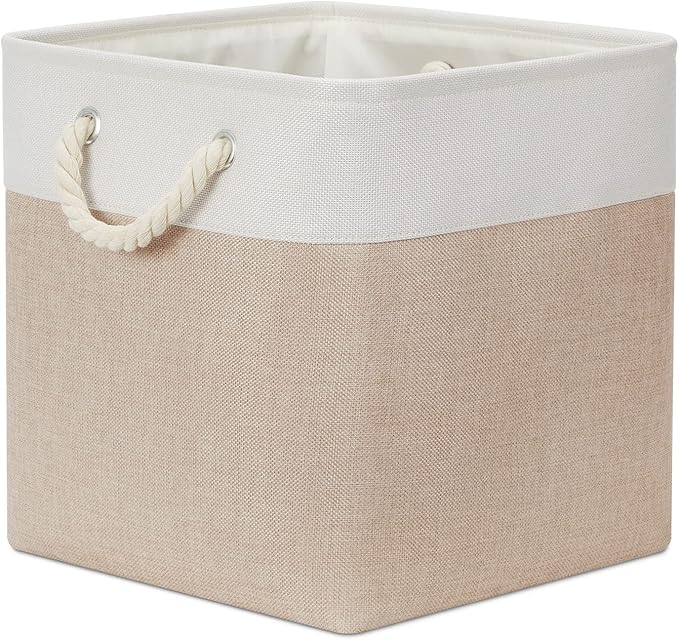 Bidtakay Fabric Storage Baskets for Organizing Beige 13 Inch Collapsible Square Baskets 3 Pack Organization Bins Large Cube Storage Bins Closet Baskets for Shelves Clothes-CubbioJoy