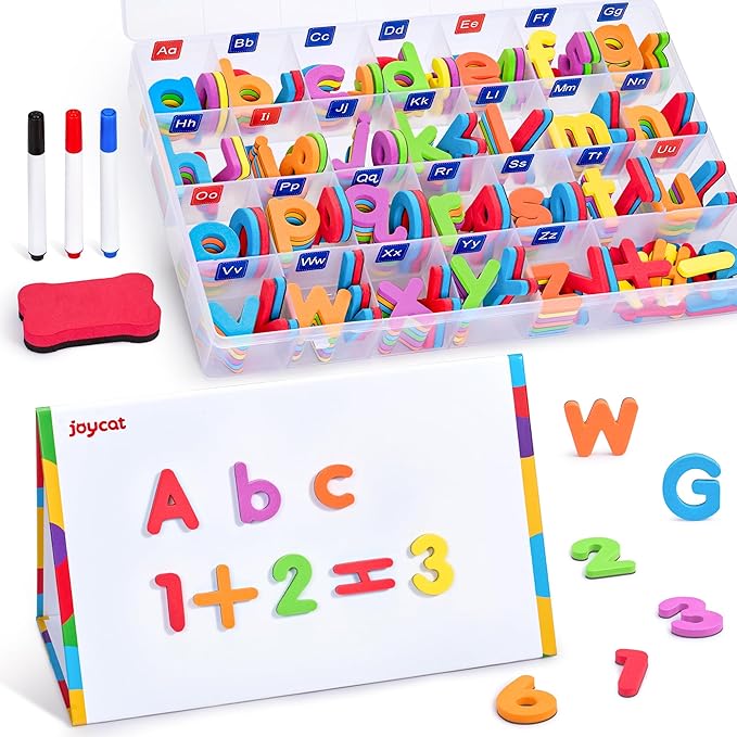 JoyCat Classroom Magnetic Letters Kit 248 Pcs with Double-Side 3D Foldable Magnetic Board - Foam Alphabet Letters&Numbers for Kids Spelling and Learning, Letter Board Tabletop Easel-CubbioJoy