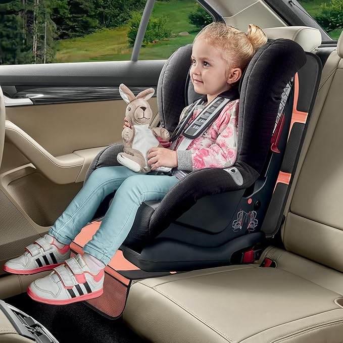 Car Seat Protector for Child, 2 Pack Covers with Mesh Pockets & Non-Slip Backing, 600D Durable Under Seat for Back (Orange, Large)-CubbioJoy