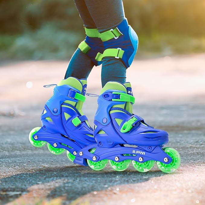 2PM SPORTS Inline Skates with Light Up Wheels, Roller Skates Blades for Boys Girls Kids Ages 5-8 8-12 4-6 6-12, Size Adjustable Beginner Blades Roller Skates-CubbioJoy