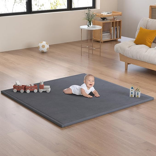 Baby Play Mat for Floor, 1.3'' Thick Memory Foam Tummy Time Mat - Super Soft Coral Velvet Nursery Rug with Non-Slip Backing, Crawling Rug for Toddlers/Infants, Yoga & Tatami Use, 50''x50''-CubbioJoy
