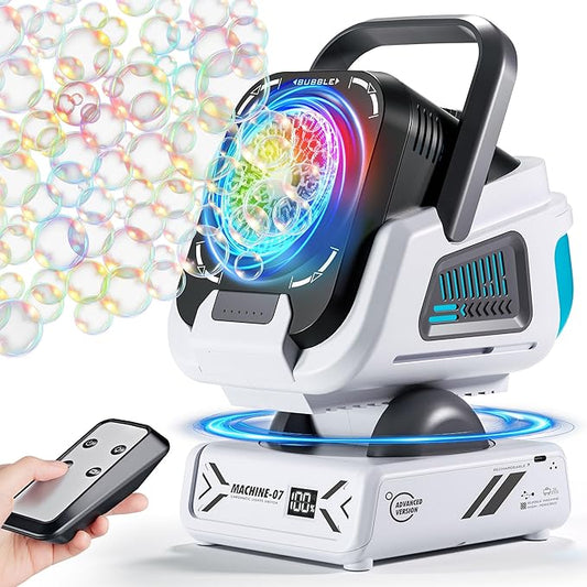 2025 Upgraded Bubble Machine with Remote Control, Automatic Rotation & RGB Lights, 1800mAh Rechargeable Battery, Type-C Charge, Bubble Maker for Kids, Weddings, Birthday Parties, Outdoor Activities-CubbioJoy
