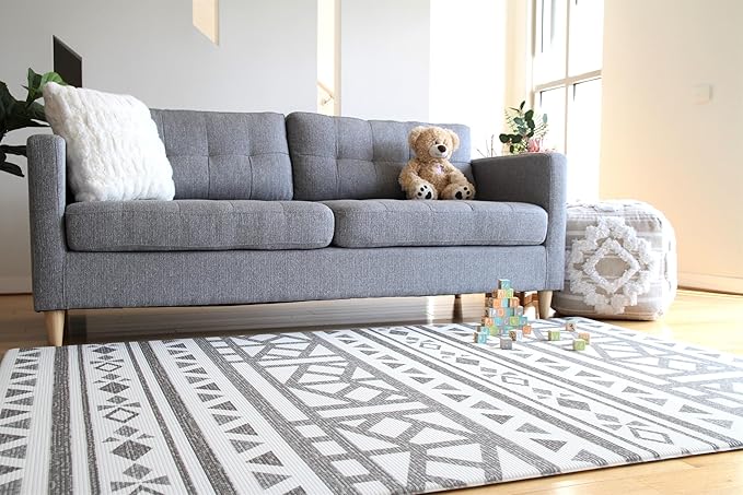 Cushmat Stylish Reversible Foam Play Mat (Large, Crystals - Blue Charcoal) - Soft, Waterproof, Durable Play mat for Infants, Babies, Toddler, Kids & Grownup - 6.5ft x 4.5ft-CubbioJoy