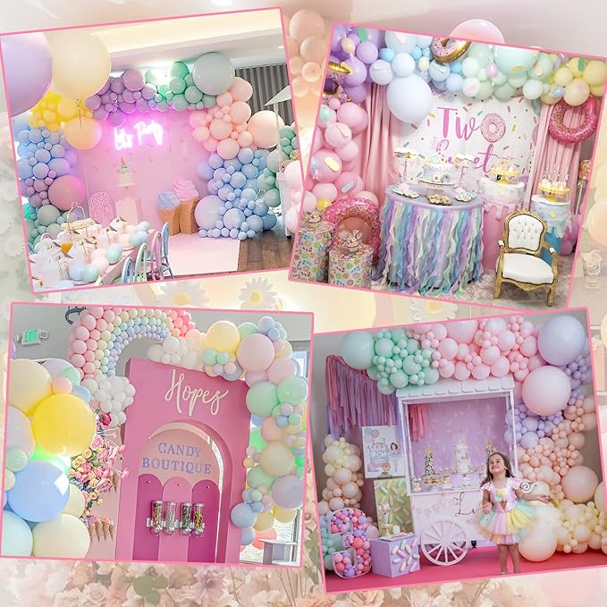 5th Birthday Decorations Girl, Slmeno Daisy Pastel Balloon Arch Kit 219Pcs, 5 Year Old Girl Pastel Rainbow Party Decorations, with Happy Birthday Banner, Cake Toppers, Gold Butterfly Decoration-CubbioJoy