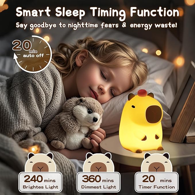Capybara Night Light,Cute Tangerine LED Squishy Novelty Animal Night Lamp,Dimmable Soft Silicone Nursery Nightlight for Kids, Rechargeable Bedroom Touch Lamp, Dorm Decor, Baby Boys Girls Gift-CubbioJoy