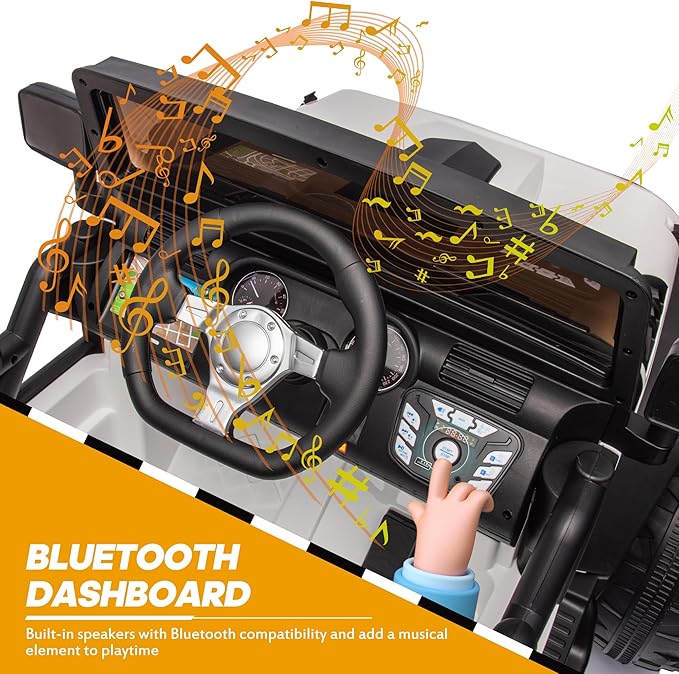 24V 9Ah Ride on Toy for Big Kids, 4WD 2 Seater Ride on Car Truck with Remote Control, 4x200W Motor - White-CubbioJoy