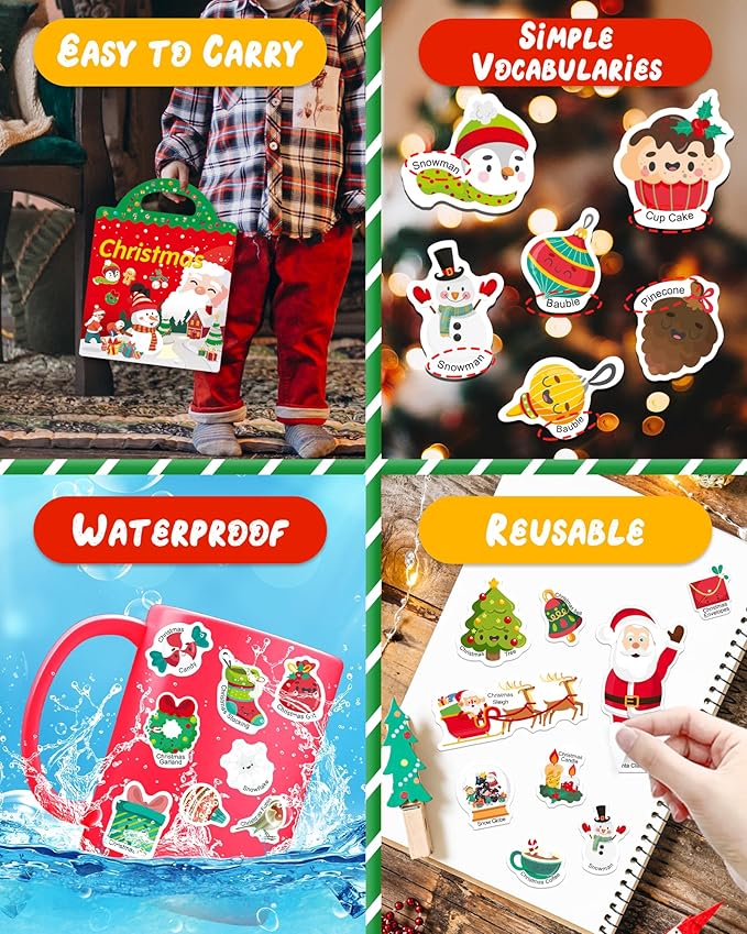 Benresive Reusable Sticker Book for Toddlers 2-4 Years, Fun Travel Stickers for Kids, Waterproof Sticker Books for Toddlers 1-3, Crafts Activities for Todddlers 1-3 2-4 3-5 - Christmas-CubbioJoy